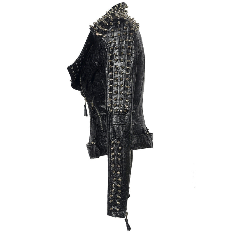 Leather Biker Coat God Leather Jacket Women Pu Jackets plus Size Rivet Stitching Long Sleeve Punk Rock Jacket