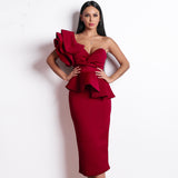 Burgundy Dresses For Wedding Sexy Off-Shoulder Ruffled Backless Party Dinner Dress