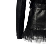 Leather Biker Coat Golden Leather Jacket Women Pu Jackets Lapel Zipper Leather Coat Slim Fit Patchwork Coat