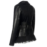 Leather Biker Coat Golden Leather Jacket Women Pu Jackets Lapel Zipper Leather Coat Slim Fit Patchwork Coat