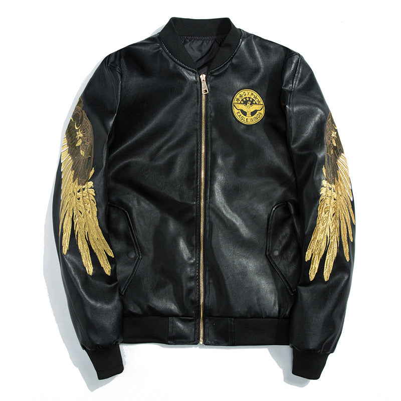 Graphic Leather Jacket Women's Spring and Autumn Air Force Flight Suit Leather Men's Baseball Collar PU Leather Harley Pilot Couple Jacket Jacket