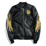 Graphic Leather Jacket Women's Spring and Autumn Air Force Flight Suit Leather Men's Baseball Collar PU Leather Harley Pilot Couple Jacket Jacket