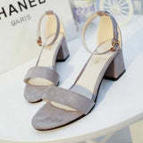 Hot Pink Heels Spring Sandals Chunky Heel Suede High Heels Pointed Toe Shallow Mouth Mid Heel Strap Roman Style Shoes