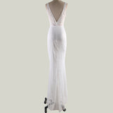 Women Lace Wedding Dress Long Dress Deep V Sexy Evening Gown