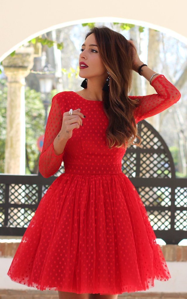 Formal Dresses & Gowns Long Sleeve Polka Dot Dress Sexy Lace Backless Short Dress