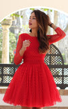 Formal Dresses & Gowns Long Sleeve Polka Dot Dress Sexy Lace Backless Short Dress