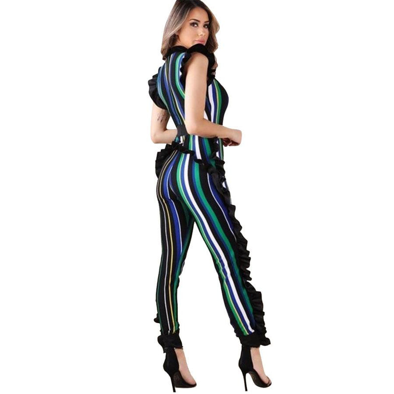 Women Striped Catsuit Jumpsuit Autumn Fashion Jumpsuit