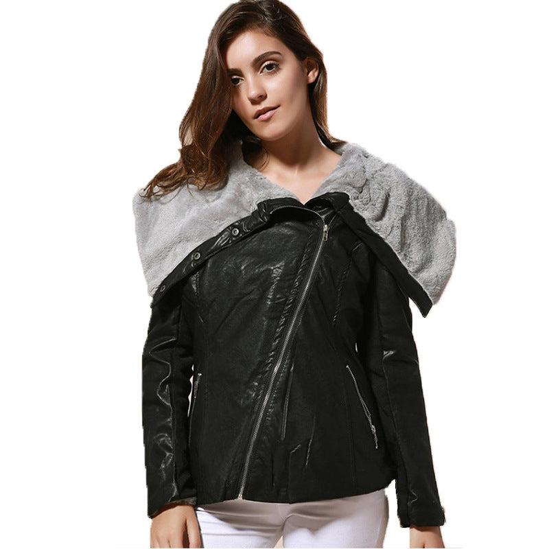 Cute Leather Jacket Fleece-Lined Suede Asymmetric Zipper Short Pu Motorcycle Jacket