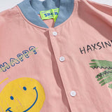 Baggy Baseball Jersey Animal Smiley Printed Cotton Short-Sleeved Shirt Men's Loose Casual