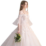 Women'S Evening Dress Ball Gown Princess Quinceanera Wedding Dresses Off-Shoulder Flare Sleeve Floor-Length Wedding Dress Slimming Tulle Tutu Dress