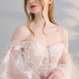 Women'S Evening Dress Ball Gown Princess Quinceanera Wedding Dresses Off-Shoulder Flare Sleeve Floor-Length Wedding Dress Slimming Tulle Tutu Dress