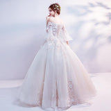 Women'S Evening Dress Ball Gown Princess Quinceanera Wedding Dresses Off-Shoulder Flare Sleeve Floor-Length Wedding Dress Slimming Tulle Tutu Dress