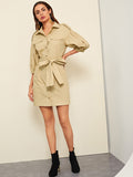 Safari Dress Midi Shirt Single-Breasted Solid Color Corset Dress