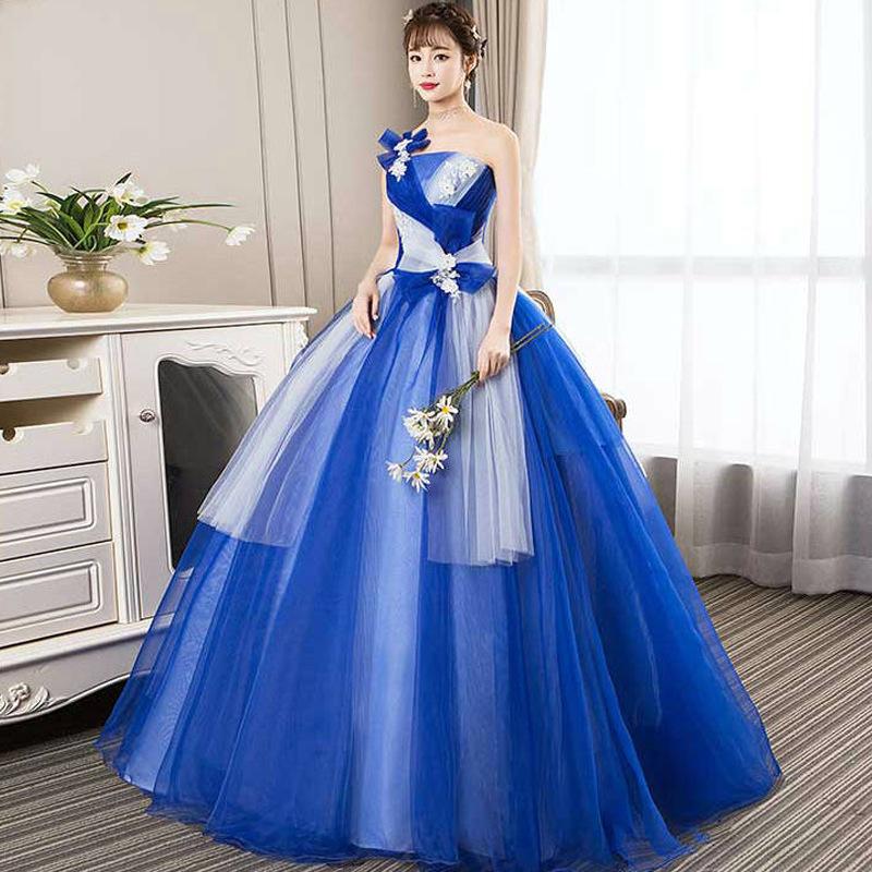 Women's Evening Dress Ball Gown Princess Quinceanera Wedding Dresses Blue Performance Dress Tutu One-Shoulder Evening Dress