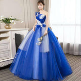 Women's Evening Dress Ball Gown Princess Quinceanera Wedding Dresses Blue Performance Dress Tutu One-Shoulder Evening Dress