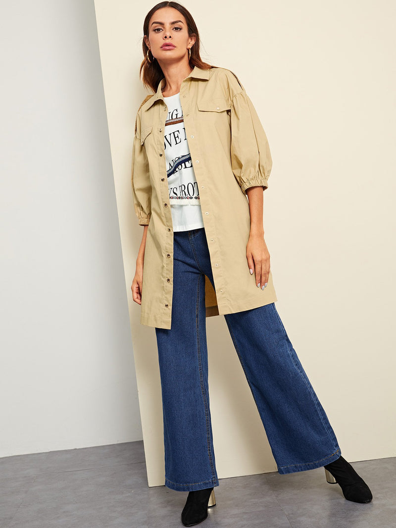 Safari Dress Midi Shirt Single-Breasted Solid Color Corset Dress