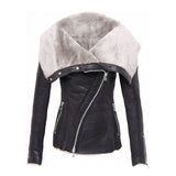 Cute Leather Jacket Fleece-Lined Suede Asymmetric Zipper Short Pu Motorcycle Jacket