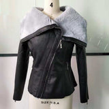 Cute Leather Jacket Fleece-Lined Suede Asymmetric Zipper Short Pu Motorcycle Jacket