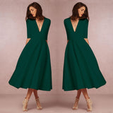 Formal Dresses & Gowns Women's Deep V Mid-Sleeve Dress Evening Gown