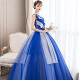 Women's Evening Dress Ball Gown Princess Quinceanera Wedding Dresses Blue Performance Dress Tutu One-Shoulder Evening Dress
