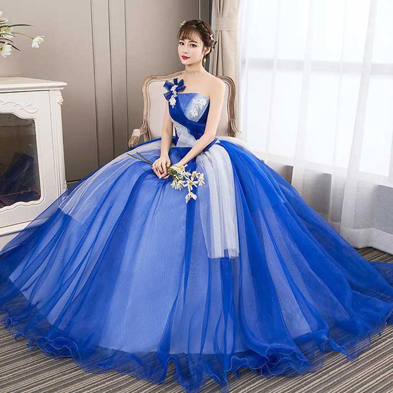 Women's Evening Dress Ball Gown Princess Quinceanera Wedding Dresses Blue Performance Dress Tutu One-Shoulder Evening Dress