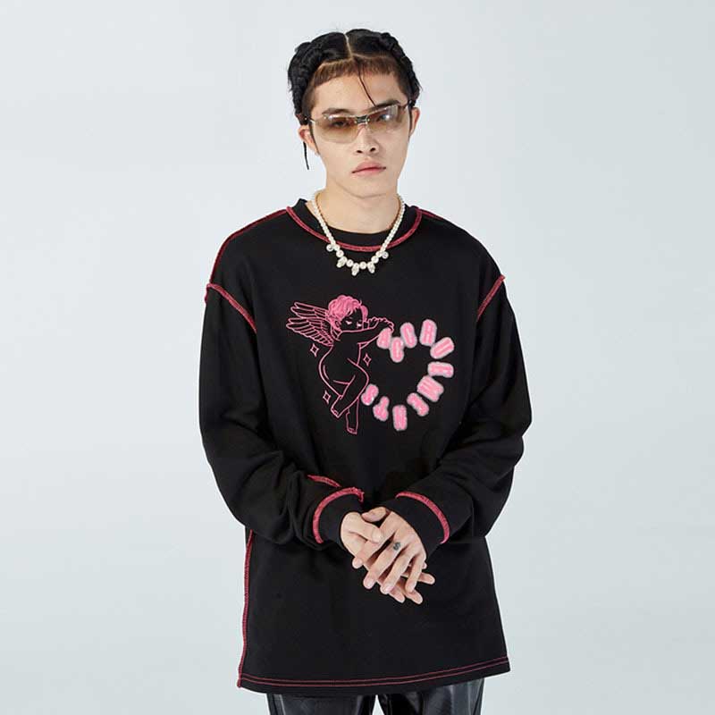 Mens Fall Outfits Autumn Letter Printing Color Contrast Long Sleeve T-shirt Loose Long Sleeve Top