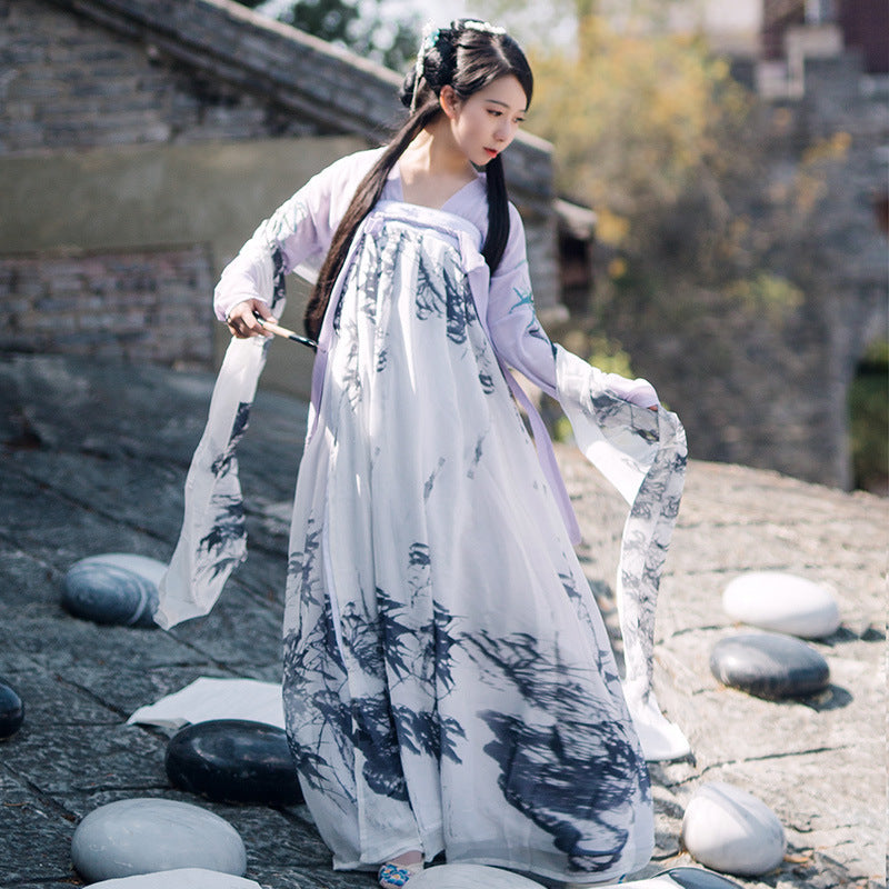 Chinese Traditional Dress Chest-Length Elegant Guzheng Playing Large Swing Dress
