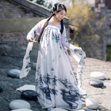 Chinese Traditional Dress Chest-Length Elegant Guzheng Playing Large Swing Dress