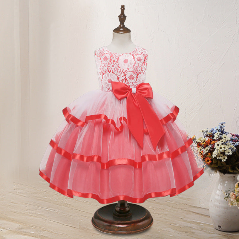 Toddler Girls Sequin Gown Dress Autumn Girls' Jumpsuit Big Bow Children's Dress Princess Dress