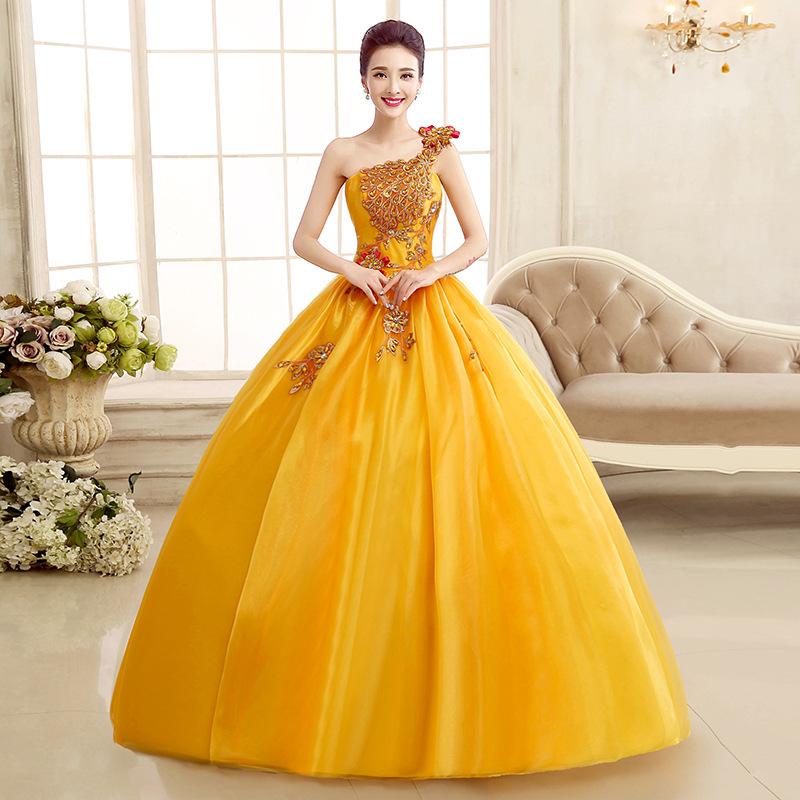 Women's Evening Dress Ball Gown Princess Quinceanera Wedding Dresses One Shoulder Evening Dress Stage Costume