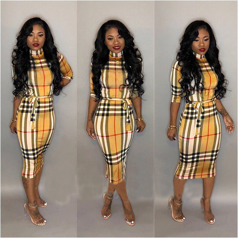 Women Plaid Dress Women Checkered Bodycon Sexy Dresses Women's High-End Temperament Fashion Striped Dress