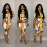 Women Plaid Dress Women Checkered Bodycon Sexy Dresses Women's High-End Temperament Fashion Striped Dress