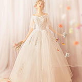 Women'S Evening Dress Ball Gown Princess Quinceanera Wedding Dresses Off-Shoulder Flare Sleeve White Floor-Length Bridal Wedding Dress
