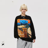 Preppy Aesthetic Sweatshirt Men's Oil Painting Cartoon Bear Hoodie Men's Autumn