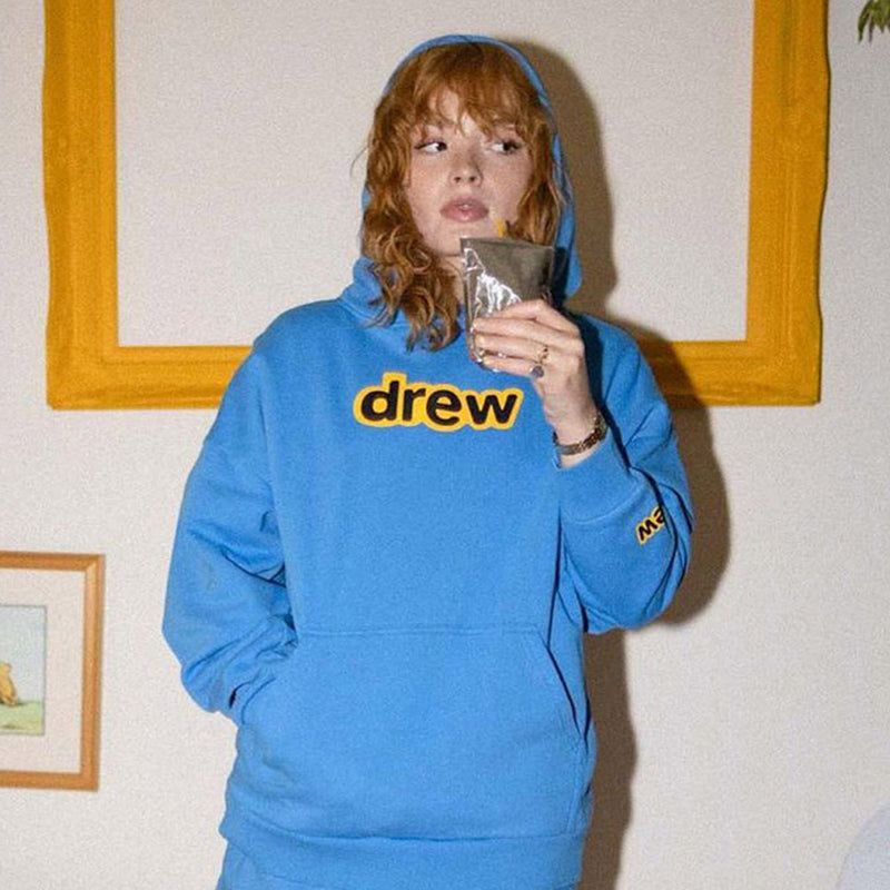 Drew House Smiley Letter Sweater Casual Trend Loose Couple Fleece-Lined Hoodie