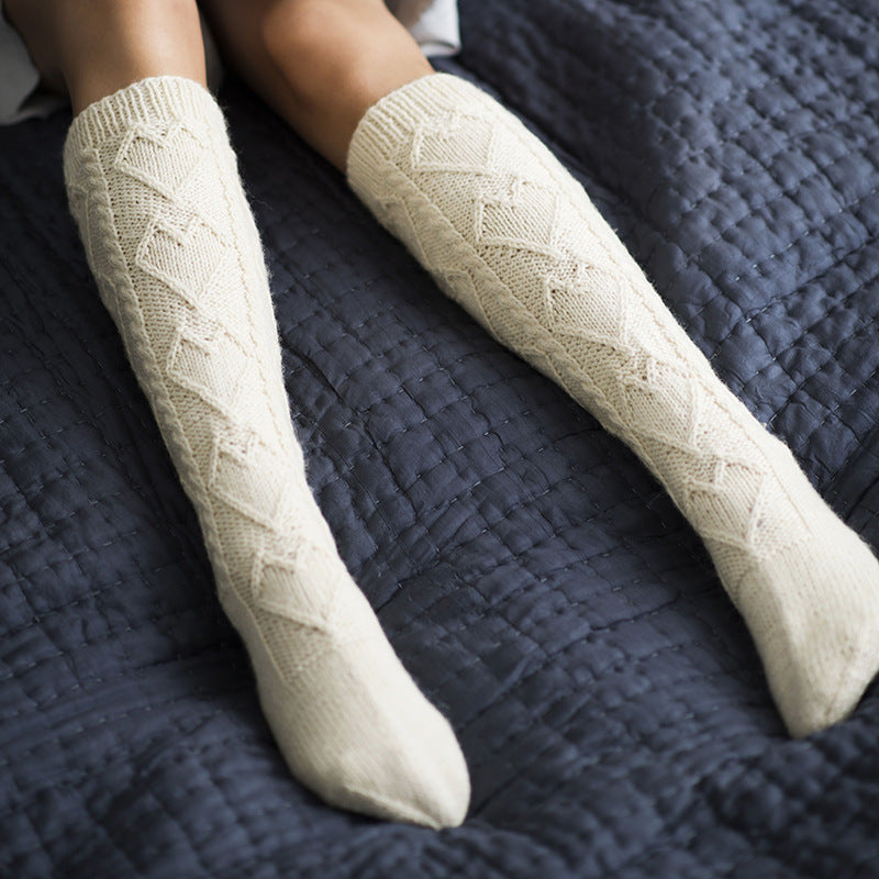 Winter Chunky Cable Thick Knit Thigh High Socks Long Stockings Boot Autumn Solid Color Mid-Calf Length Loose Socks