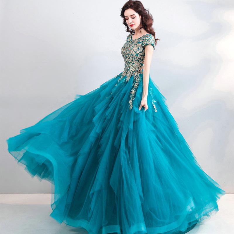 Women'S Evening Dress Ball Gown Princess Quinceanera Wedding Dresses Peacock Blue Performance Tulle Tutu Dress