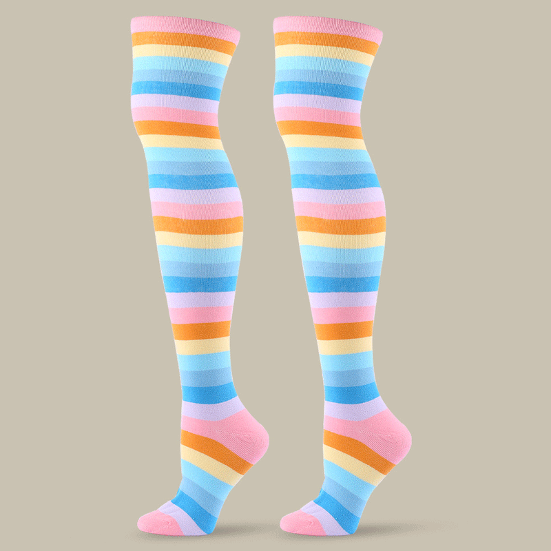 Winter Thick Knit Thigh High Socks Long Stockings Boot Colorful Stripes Stockings Halloween Festival Party Knee Socks