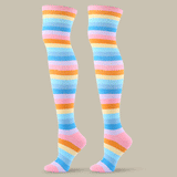 Winter Thick Knit Thigh High Socks Long Stockings Boot Colorful Stripes Stockings Halloween Festival Party Knee Socks