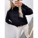 The Rock Turtleneck Turtleneck Cuff Button Pullover Solid Color Sweater Sweater