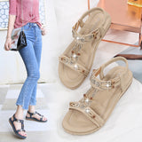 Flat Dress Sandals Bohemian Style Casual Large Size One Strap Flat Beach Sandals for Women