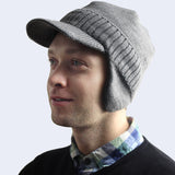 Mens Winter Hats Knitted Hat Men's plus Fluff Hat Winter Sleeve Cap