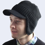 Mens Winter Hats Knitted Hat Men's plus Fluff Hat Winter Sleeve Cap