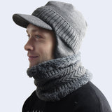 Mens Winter Hats Knitted Hat Men's plus Fluff Hat Winter Sleeve Cap