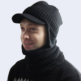 Mens Winter Hats Knitted Hat Men's plus Fluff Hat Winter Sleeve Cap