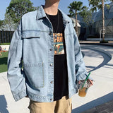 Men Denim Jacket Spring and Autumn Denim Jacket Men's Lapel Retro Loose