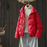 Women Winter Coats Puffer Jacket Down Coat Autumn and Winter Artistic Stand Collar Short White Duck Down Coat