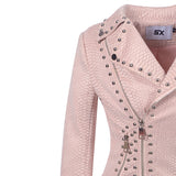 Leather Biker Coat Golden Leather Jacket Women Pu Jackets Fashion Rivet Lapel Zipper Jacket Coat