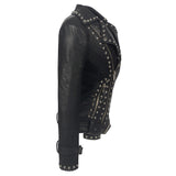 Leather Biker Coat Golden Leather Jacket Women Pu Jackets Lapel Zipper Punk Rivet plus Size Coat