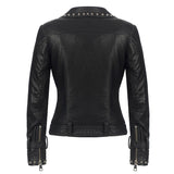 Leather Biker Coat Golden Leather Jacket Women Pu Jackets Lapel Zipper Punk Rivet plus Size Coat